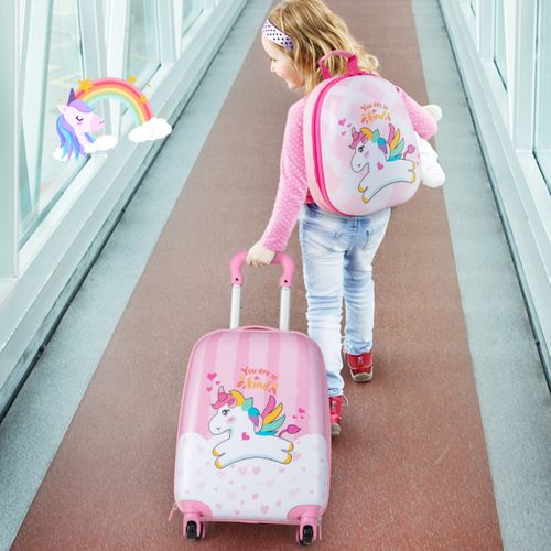 Lot De 2 Bagages à Main Valise 16" Et Sac à Dos 12" Pour Enfants Avec Roulettes En PC Et Abs