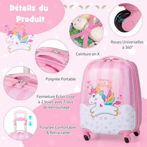 Lot De 2 Bagages à Main Valise 16" Et Sac à Dos 12" Pour Enfants Avec Roulettes En PC Et Abs