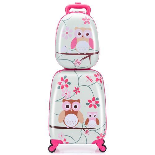 Valise Enfant + Sac à Dos Bagage Trolley à Roulettes Pour Enfant Motif Hibou En Abs Robuste