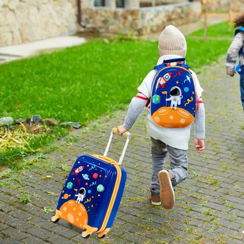Valise Enfant 18" Et Sac à Dos 12" Bagages à Main à Motif Astronaute Avec 4 Roulettes Poignée