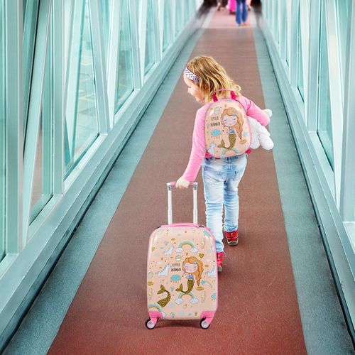 Valise Enfant 18" Et Sac à Dos 12" Bagages à Main à Motif Sirène Avec 4 Roulettes Poignée Réglable