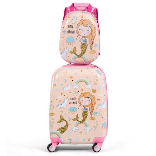 Valise Enfant 18" Et Sac à Dos 12" Bagages à Main à Motif Sirène Avec 4 Roulettes Poignée Réglable