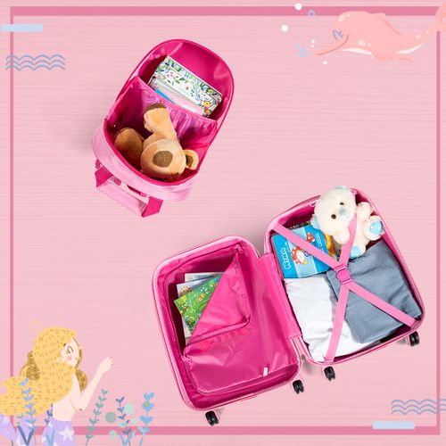 Valise Enfant 18" Et Sac à Dos 12" Bagages à Main à Motif Sirène Avec 4 Roulettes Poignée Réglable