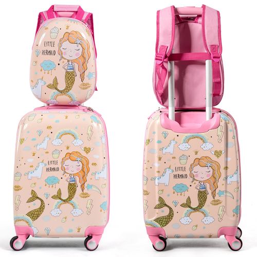 Valise Enfant 18" Et Sac à Dos 12" Bagages à Main à Motif Sirène Avec 4 Roulettes Poignée Réglable