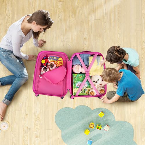 Valise Enfant à Roulettes 16" + Sac à Dos 12" Ensemble De Bagage Enfants Avec Motif Licorne Rose