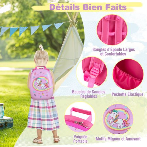 Valise Enfant à Roulettes 16" + Sac à Dos 12" Ensemble De Bagage Enfants Avec Motif Licorne Rose