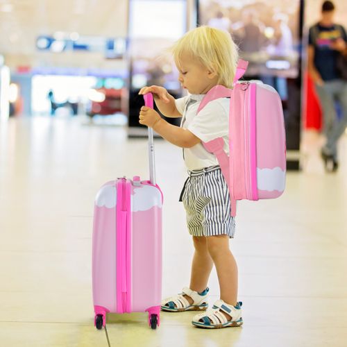 Valise Enfant à Roulettes 16" + Sac à Dos 12" Ensemble De Bagage Enfants Avec Motif Licorne Rose