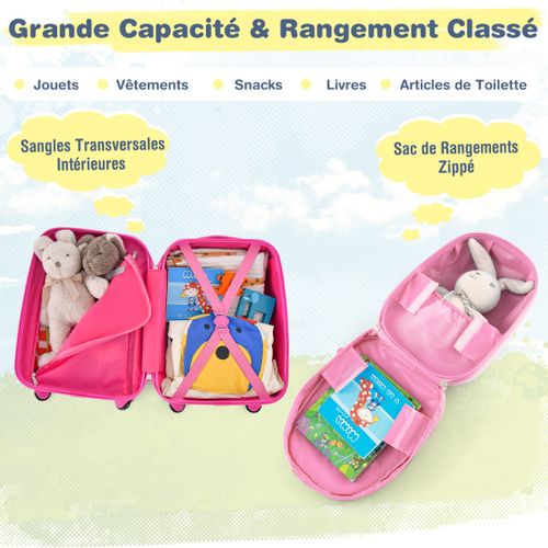 Valise Enfant à Roulettes 16" + Sac à Dos 12" Ensemble De Bagage Enfants Avec Motif Licorne Rose