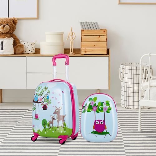 Valise Enfant+ Sac à Dos Bagage Trolley à Roulettes Pour Enfant Couleur Bleu Et Rose
