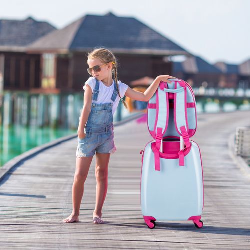 Valise Enfant+ Sac à Dos Bagage Trolley à Roulettes Pour Enfant Couleur Bleu Et Rose