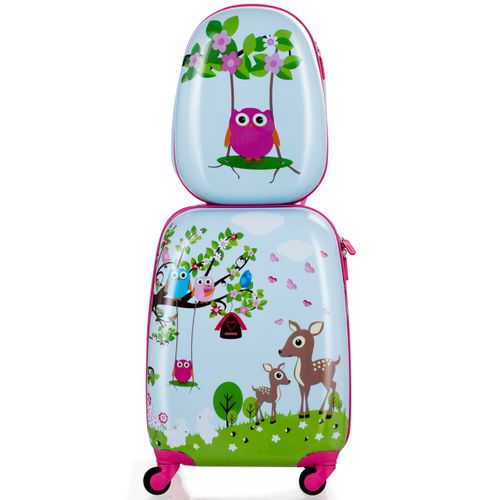 Valise Enfant+ Sac à Dos Bagage Trolley à Roulettes Pour Enfant Couleur Bleu Et Rose