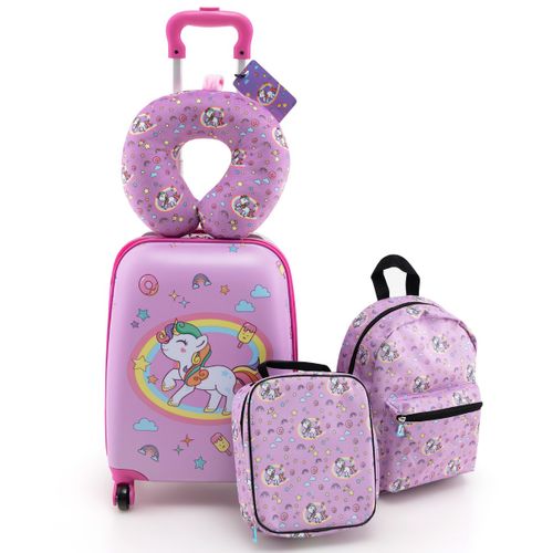 Ensemble De 5 Bagages Pour Enfants Avec Oreiller Valise Enfants à Roulettes 16" Et Sac à Dos 13"
