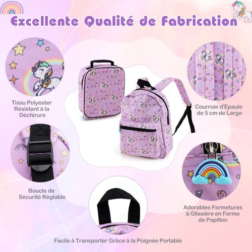 Ensemble De 5 Bagages Pour Enfants Avec Oreiller Valise Enfants à Roulettes 16" Et Sac à Dos 13"