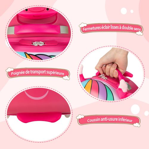 Valise Enfants à Roulettes 16" Avec Roues Lumineuses Bagages Enfant Avec Poignée Rétractable