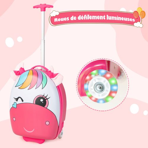 Valise Enfants à Roulettes 16" Avec Roues Lumineuses Bagages Enfant Avec Poignée Rétractable