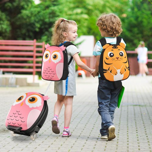 Valise Enfants à Roulettes 16" Et Sac à Dos 12" Avec Motif Mignon Bagages Avec Poignée Rétractable