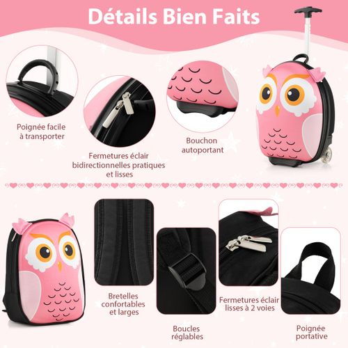 Valise Enfants à Roulettes 16" Et Sac à Dos 12" Avec Motif Mignon Bagages Avec Poignée Rétractable