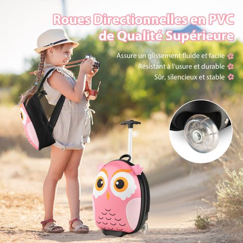 Valise Enfants à Roulettes 16" Et Sac à Dos 12" Avec Motif Mignon Bagages Avec Poignée Rétractable