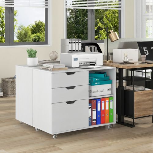 Classeur à 3 Tiroirs Support D'imprimante Avec Etagère Réglable Classeur Latéral à Roulettes