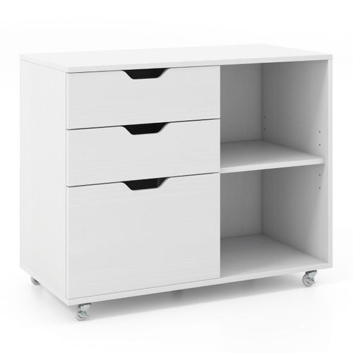 Classeur à 3 Tiroirs Support D'imprimante Avec Etagère Réglable Classeur Latéral à Roulettes