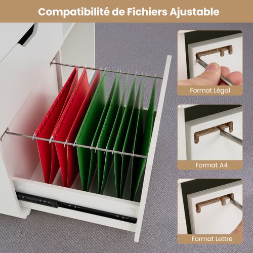 Classeur à 3 Tiroirs Support D'imprimante Avec Etagère Réglable Classeur Latéral à Roulettes