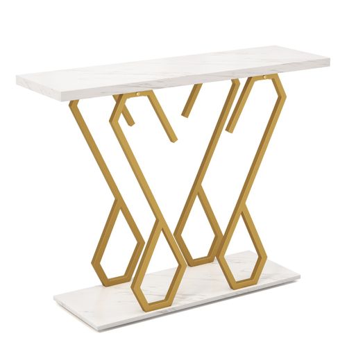 Table Console, Console Meuble Repose-pieds Réglables Kits Anti-basculement 100x30x79cm Blancetdoré