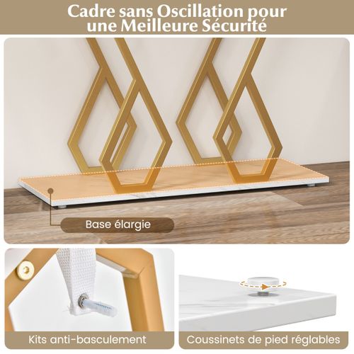 Table Console, Console Meuble Repose-pieds Réglables Kits Anti-basculement 100x30x79cm Blancetdoré