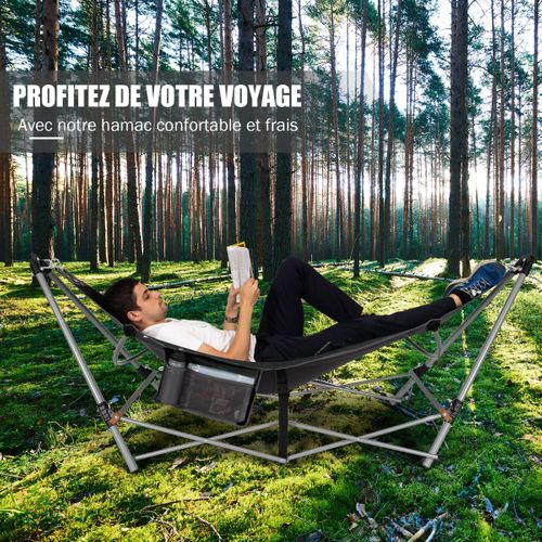 Hamac Pliant Intérieur Et Extérieur Avec Poche Latérale Boucles Anti-basculement Et Support