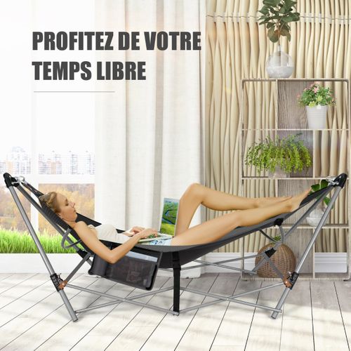 Hamac Pliant Intérieur Et Extérieur Avec Poche Latérale Boucles Anti-basculement Et Support