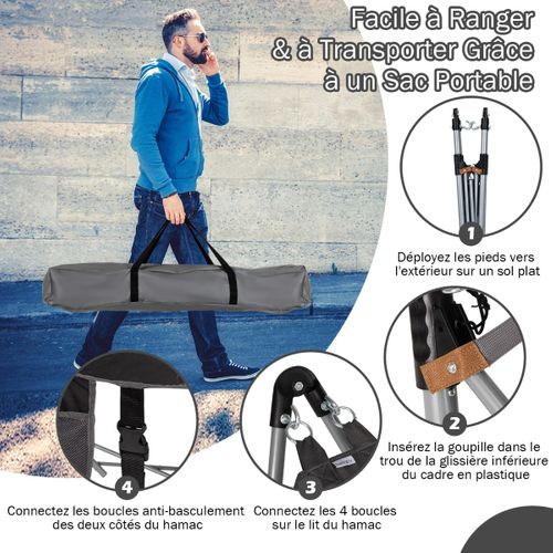 Hamac Pliant Intérieur Et Extérieur Avec Poche Latérale Boucles Anti-basculement Et Support