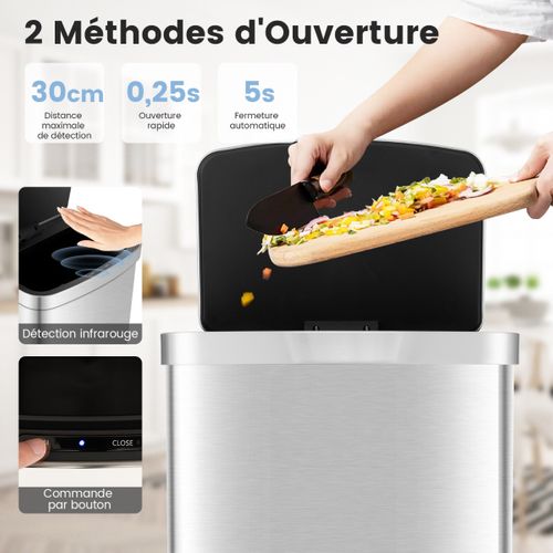 Poubelle Cuisine 50l Automatique En Acier Inox. Anti-empreintes Fermeture Amortie