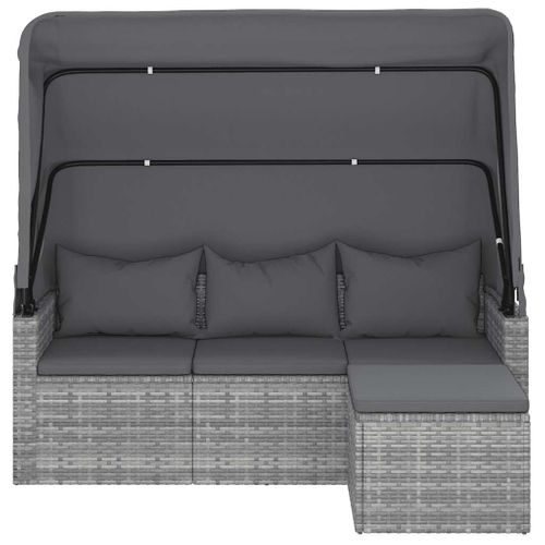 Canapé De Jardin 3 Places Avec Toit Et Repose-pieds Gris