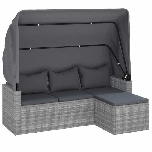 Canapé De Jardin 3 Places Avec Toit Et Repose-pieds Gris