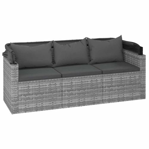 Canapé De Jardin 3 Places Avec Toit Et Repose-pieds Gris