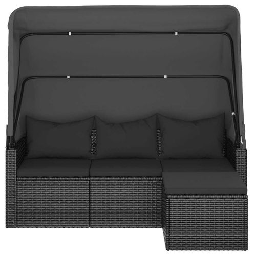 Canapé De Jardin 3 Places Avec Toit Et Repose-pieds Noir