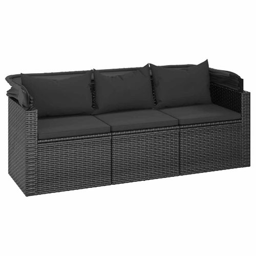 Canapé De Jardin 3 Places Avec Toit Et Repose-pieds Noir