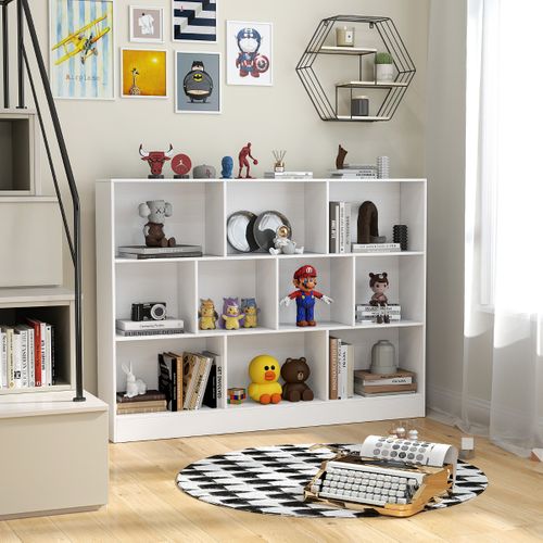 Bibliothèque, Étagère, Meuble De Rangement Autoportante à 3 Niveaux Kits Bois 140cm Blanc