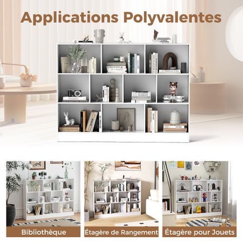 Bibliothèque, Étagère, Meuble De Rangement Autoportante à 3 Niveaux Kits Bois 140cm Blanc