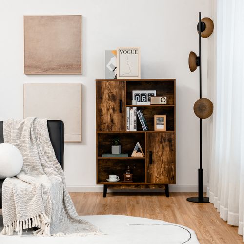 Bibliothèque, Étagère, Meuble De Rangement à 4 Niveaux 80x24x119,5cm Anti-basculement Café