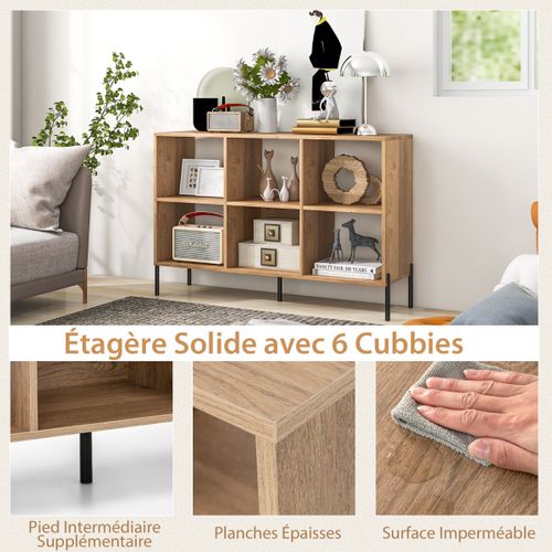 Étagère, Bibliothèque, Meuble De Rangement Cube à 6 Casiers Réglables Patins Antidérapants Naturel