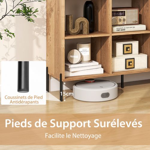 Étagère, Bibliothèque, Meuble De Rangement Cube à 6 Casiers Réglables Patins Antidérapants Naturel