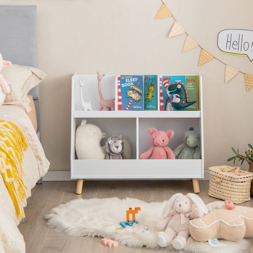 Bibliothèque Enfants, Étagère, Meuble De Rangement à 2 Niveaux Kits Anti-basculement Blanc