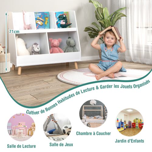 Bibliothèque Enfants, Étagère, Meuble De Rangement à 2 Niveaux Kits Anti-basculement Blanc