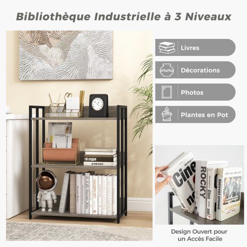 Étagère, Bibliothèque, Meuble De Rangement Industriel Réglables 70 X 35 X 81 Cm Gris