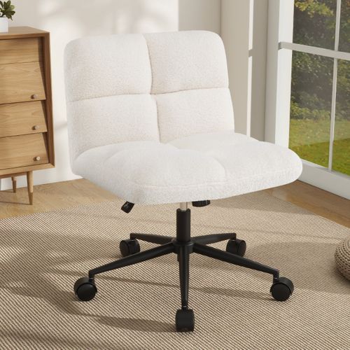 Fauteuil De Bureau Chaise De Bureau à Roulettes Hauteur Réglable Sans Accoudoirs Beige