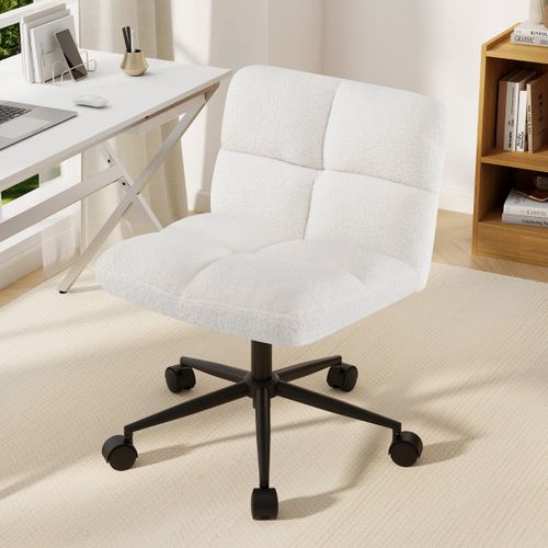 Fauteuil De Bureau Chaise De Bureau à Roulettes Hauteur Réglable Sans Accoudoirs Beige
