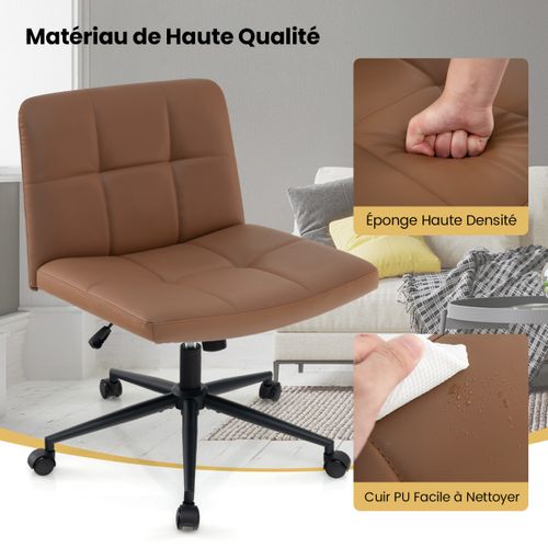 Fauteuil De Bureau Chaise De Bureau à Roulettes Avec Siège Surdimensionné Hauteur Réglable Marron