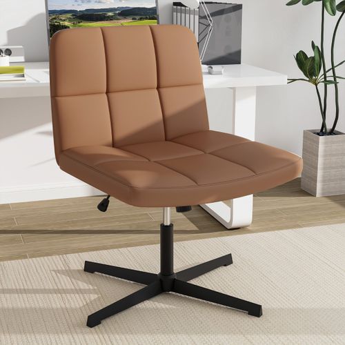 Fauteuil De Bureau Chaise De Bureau En Cuir Pu Hauteur Réglable Sans Roulettes Marron