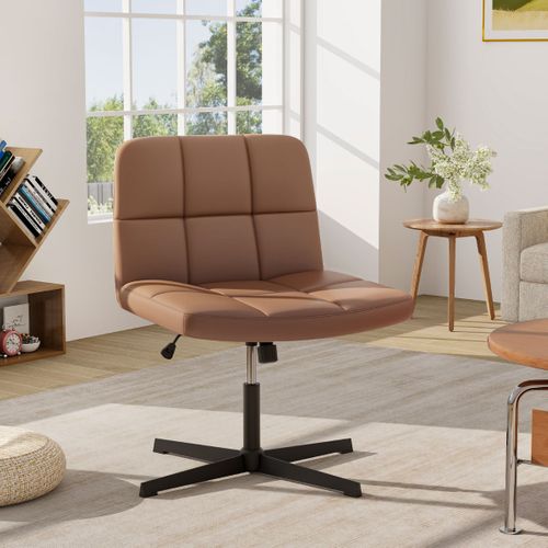 Fauteuil De Bureau Chaise De Bureau En Cuir Pu Hauteur Réglable Sans Roulettes Marron