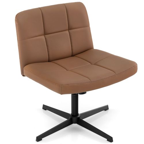 Fauteuil De Bureau Chaise De Bureau En Cuir Pu Hauteur Réglable Sans Roulettes Marron